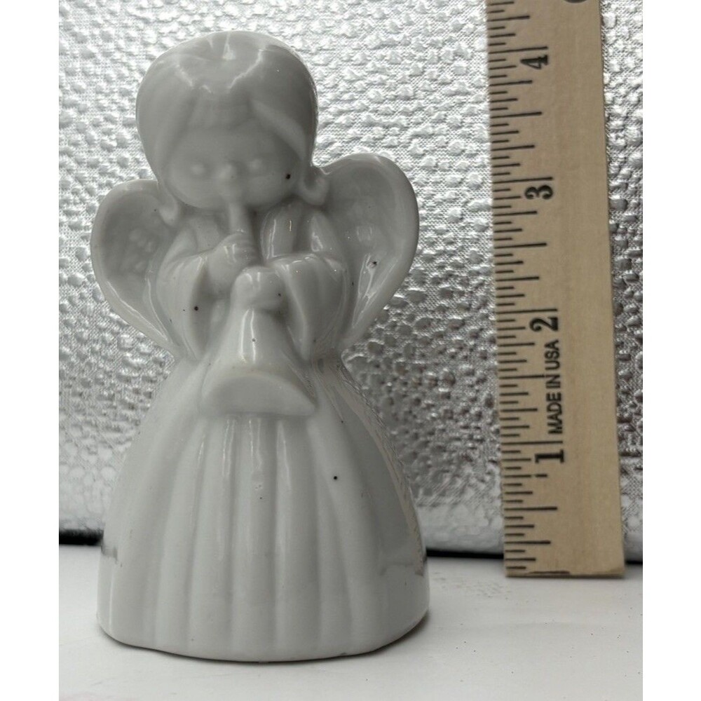Vintage White Porcelain Angel Bell Ornament Trumpet Christmas Decor 3.5”